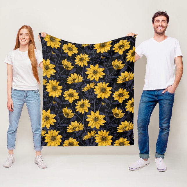 Manta Polar Sunroot, girasol salvaje en amarillo y azul (In situ)