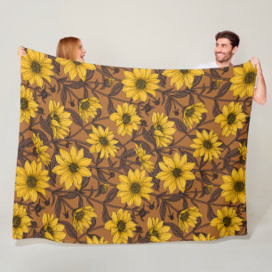 Manta Polar Sunroot, girasol salvaje en amarillo y marrón