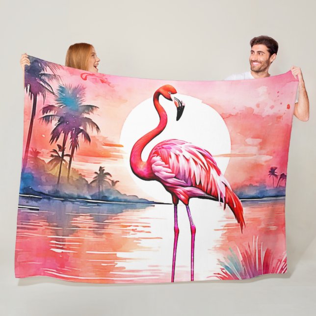 Manta Polar Sunset de Flamingo Rosa (In situ)