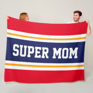 Manta Polar SUPER MAMÁ Rayas Rojas Blancas y Azules Marineras