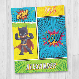 Manta Polar Superhero Boys Custom Name Blanket Personalised