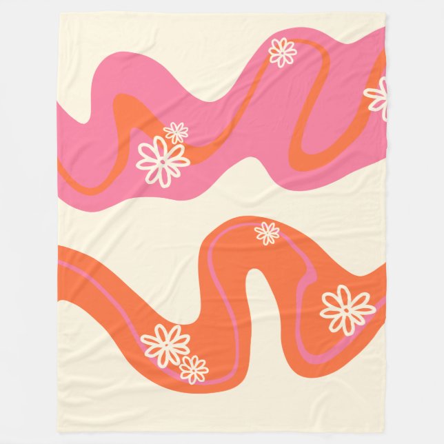 Manta Polar Surco de margarita - rosa, Naranja y crema (Anverso)