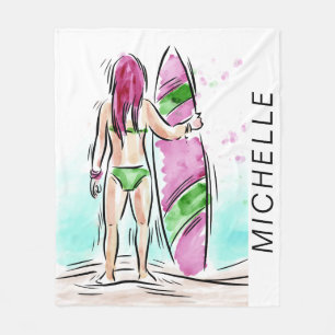 Manta Polar Surfer Chica nombre personalizado faja faja