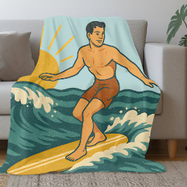 Manta Polar Surfista Retro de California | Playa de Surf Azul 