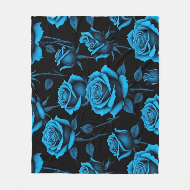 Manta Polar Surreal Neon Blue Roses (Anverso)