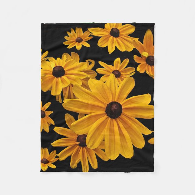 Manta Polar Susan Ojada Negra Flores Funda De Fleece Amarilla (Anverso)