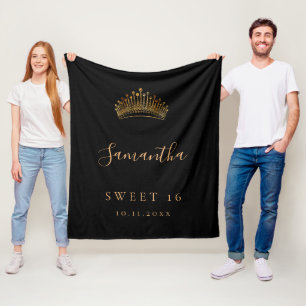 Manta Polar Sweet 16 color de oro negro tiara crown nombre