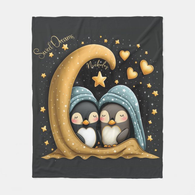 Manta Polar Sweet Dreams Cute Design Penguin Nombre Personaliz (Anverso)