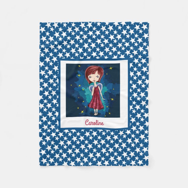 Manta Polar Sweet Night Angel & stars on blue personalized (Anverso)