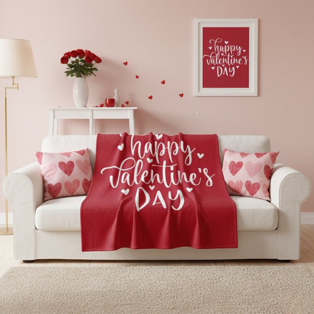 Manta Polar Sweet Red and White Happy Valentine's Day  (Sweet Red and White Happy Valentine's Day Fleece Blanket)