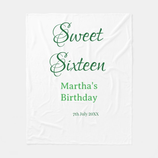 Manta Polar Sweet Sixteen green name date calligraphy boho ret (Anverso)