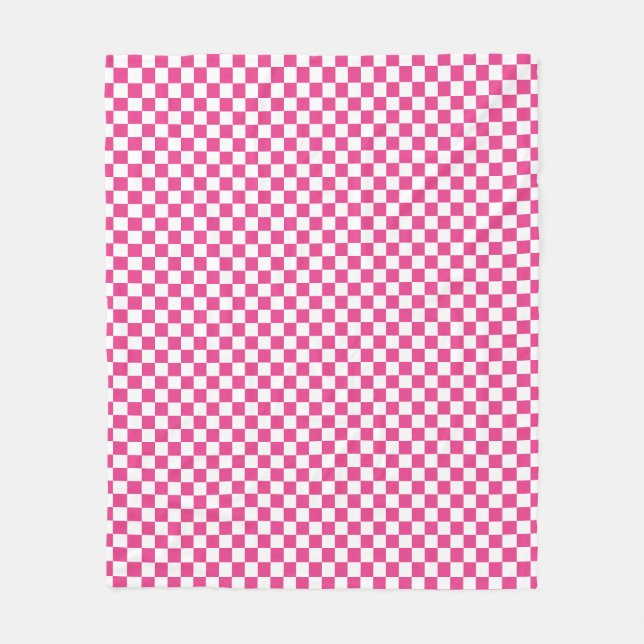 Manta Polar Tablero de cheques rosa y blanco caliente (Anverso)