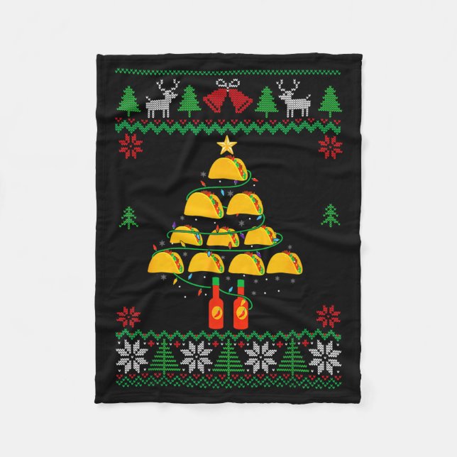 Manta Polar Tacos Christmas Tree Ugly Sweater Christmas Family (Anverso)
