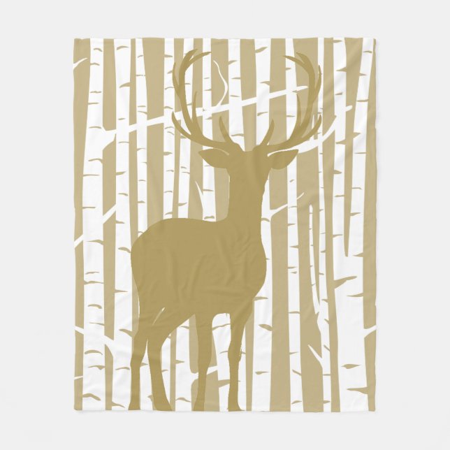 Manta Polar Tan y blanco Birch Forest Woodland Fleece Blanket (Anverso)
