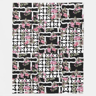 Manta Polar Tapa de color de agua rosa negro/blanco