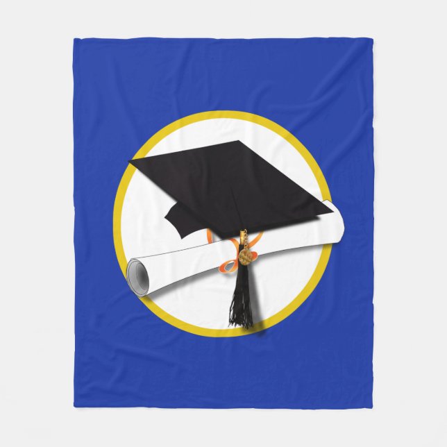 Manta Polar Tapón de graduación con Diploma - Fondo azul oscur (Anverso)