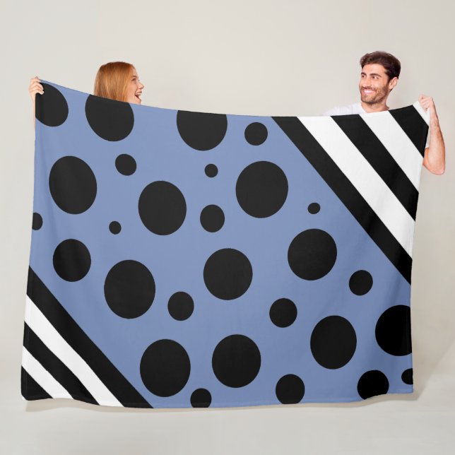 Manta Polar Tapones y rayas de polka azul y negro oscuro (In situ)