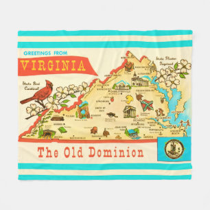 Manta Polar Tarjeta postal vintage del mapa de Virginia