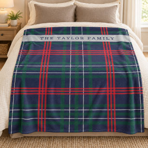 Manta Polar Tartan a Cuadros Rojo Verde Azul Marino Apellido d