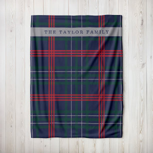Manta Polar Tartan a Cuadros Rojo Verde Azul Marino Apellido d