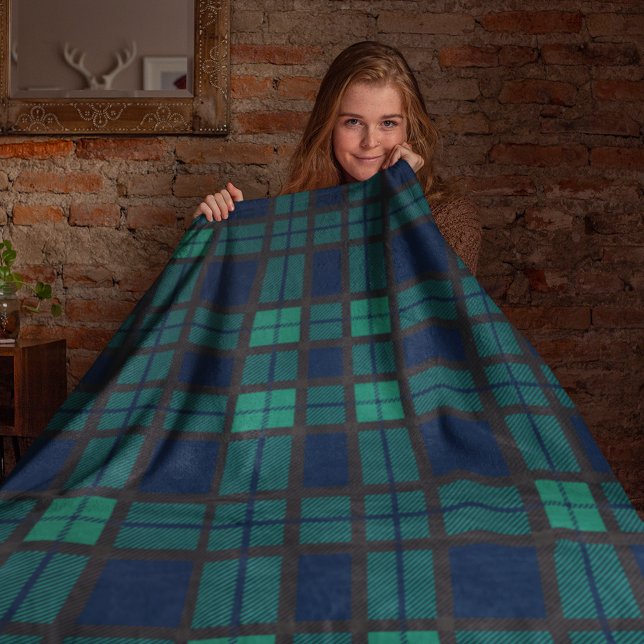 Manta Polar Tartan Clan Black Watch Plage Blue Green Check (Rustic Plaid Blackwatch Tartan Fleece Blanket)