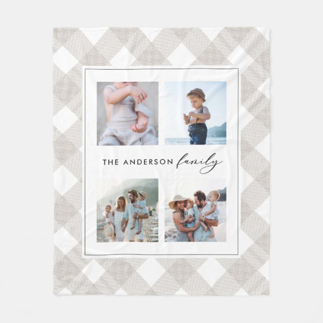 Manta Polar Tartán de búfalo moderno natural 4 Navidades de fo (Anverso)