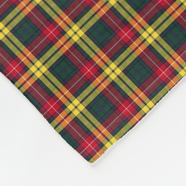 Manta Polar Tartán del Clan Buchanan Rojo, Amarillo y Verde (Esquina)