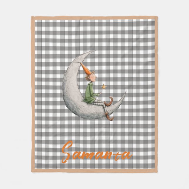 Manta Polar Tartan plaid christmas elf grey white name (Anverso)