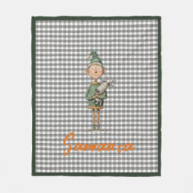 Tartan plaid elfo de Navidad reno gris blanco nomb