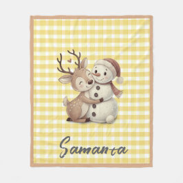 Manta Polar Tartan plaid reindeer snowman yellow beige name