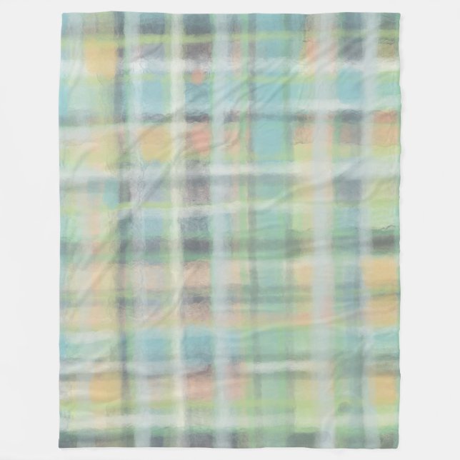 Manta Polar Tartán platillo moderno amarillo pastel gris azul (Anverso)