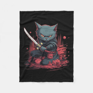Manta Polar Tattoo Kawaii, gato japonés vintage de Samurai Nin