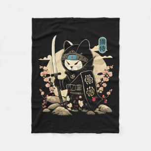 Manta Polar Tattoo Kawaii Ninja Cat _1 de Samurai Japonés