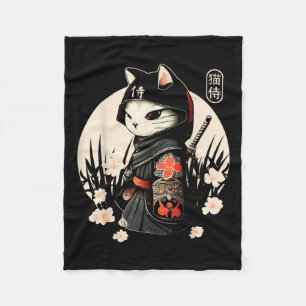 Manta Polar Tatuaje de gato samurai japonés, gato Kawaii Ninja