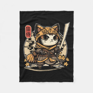 Manta Polar Tatuaje de gato samurai japonés, gato Kawaii Ninja