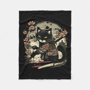 Manta Polar Tatuaje gato samurai japonés, vintage Kawaii Ninja