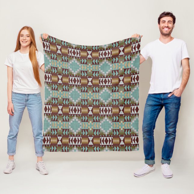 Manta Polar Taupe Brown Turquoise Aqua Blue Tribal Pattern (In situ)