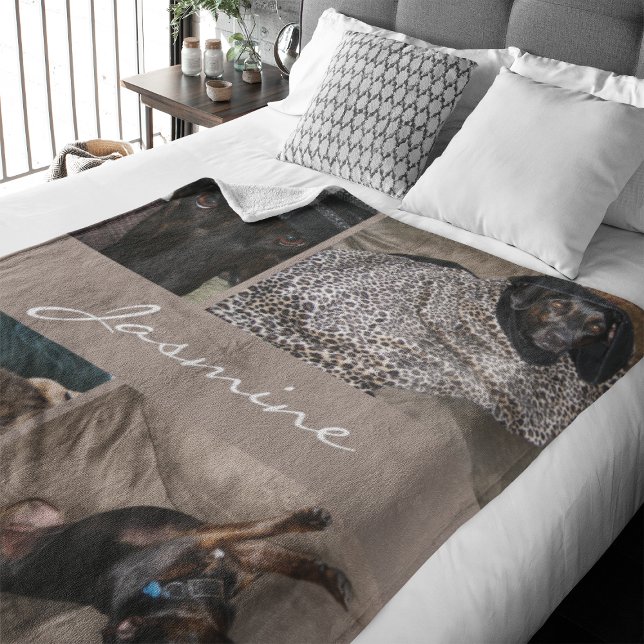 Manta Polar Taupe de perro de Collage de fotos moderno (Capture precious pet moments with our Modern Pet Photo Collage Fleece Blanket. )