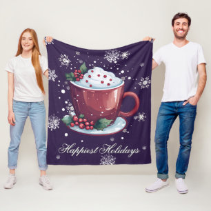 Manta Polar Taza de Chocolate Caliente de Navidad   Púrpura