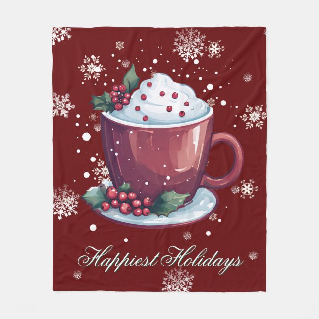 Manta Polar Taza de Chocolate Caliente de Navidad | Rojo (Anverso)