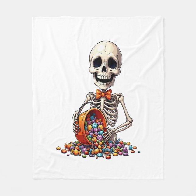 Manta Polar Tazón de dulces de esqueleto Halloween (Anverso)