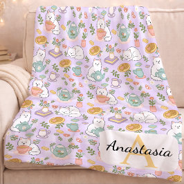 Manta Polar Té Alto Personalizado con Monograma Nombre Púrpura