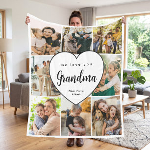 Manta Polar Te Amamos Abuela Collage Personalizado de 8 Fotos