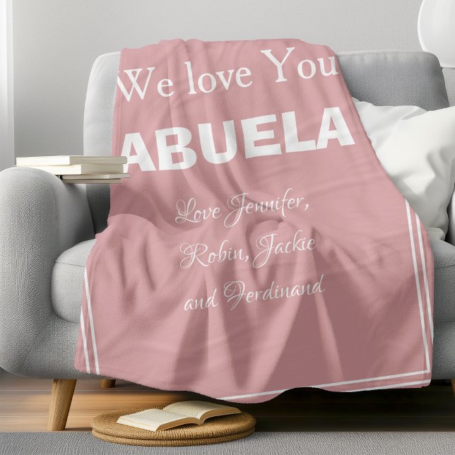 Manta Polar "Te amamos ABUELA" Rosa Suave Personalizado ("We Love You Abuela" Personalized Soft Pink Fleece Blanket.)