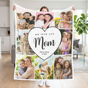 Manta Polar Te Amamos Mamá Collage Personalizado de 8 Fotos