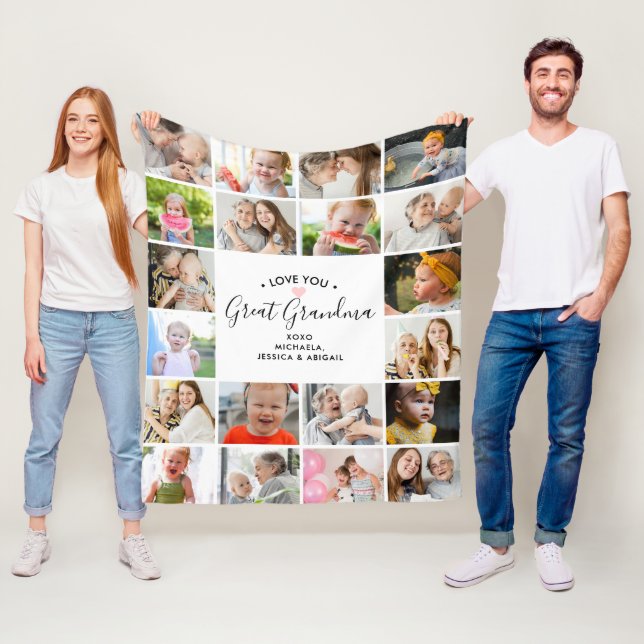 Manta Polar Te amo abuela grande/nana/otros 20 Collages de fot (In situ)