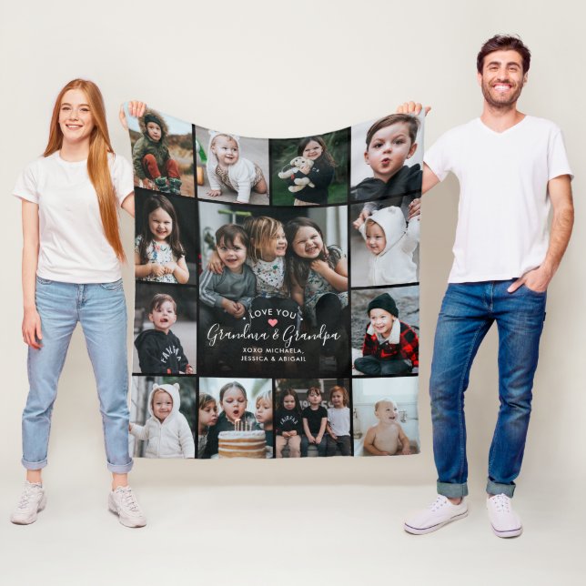 Manta Polar Te amo abuela y abuelo/otro Collage de fotos (In situ)