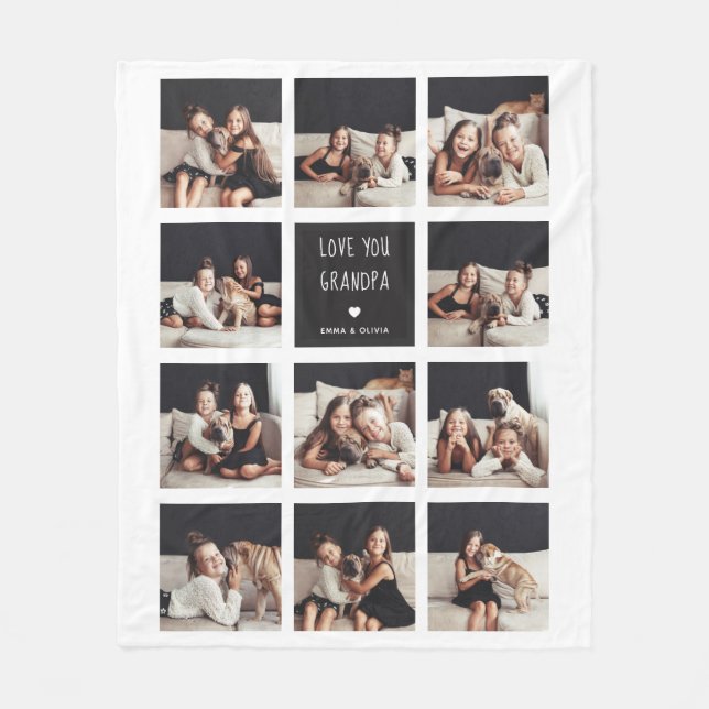 Manta Polar Te amo abuelo| Texto manuscrito del Collage de fot (Anverso)