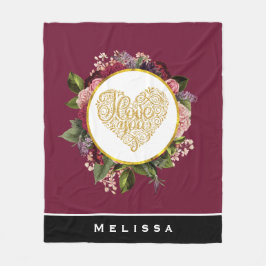 Manta Polar Te amo el corazón dorado con marco floral