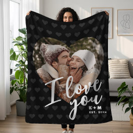 Manta Polar Te Amo Foto de Corazón e Iniciales